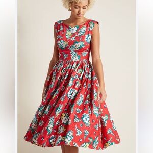 Modcloth Red Floral Midi Dress